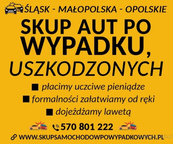 Skup samochodów uszkodzonych Transport lawetą Śląskie/Małopolskie/Opolskie