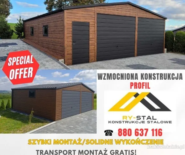 Garaż blaszany z miejscem gospodarczym PRODUCENT Wiata Hala Magazyn
