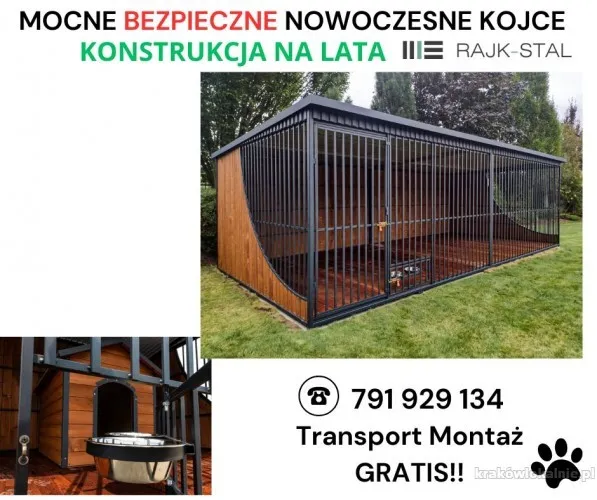 Kojec dla Psa Psów z WZMOCNIENIEM-Podłoga drewniana Miski Zadaszenie Wybieg