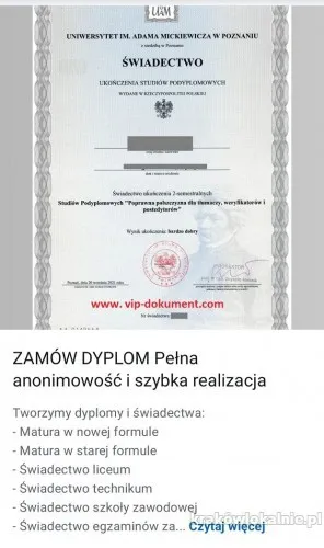 Oferujemy Średnie wykształcenie w 7 dni, kupie mature