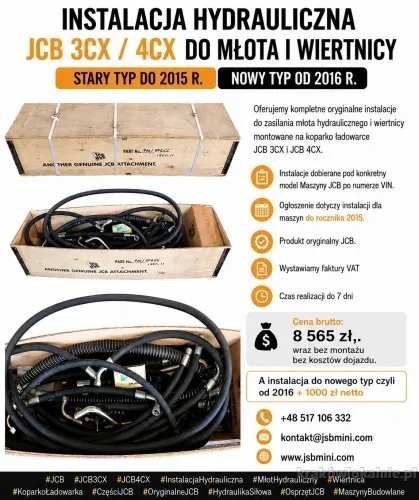 Instalacja hydrauliczna JCB 3CX / 4CX do młota i wiertnicy